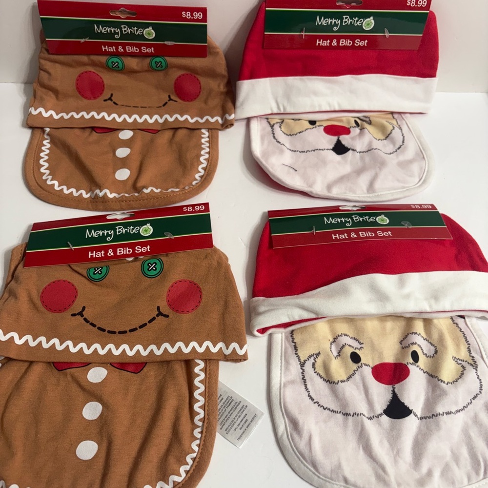 Merry Brite Holiday Hat and Bib Set 4 sets